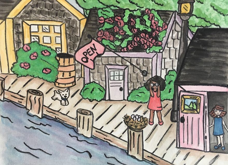 Watercolor of Old South Wharf and osprey nests